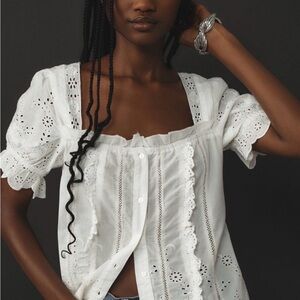 Anthropologie White Eyelet Ruffle Blouse